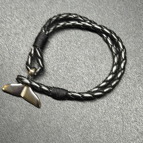 Black Braided Bracelet with Whale Tail Pendant - Picture 1 of 3